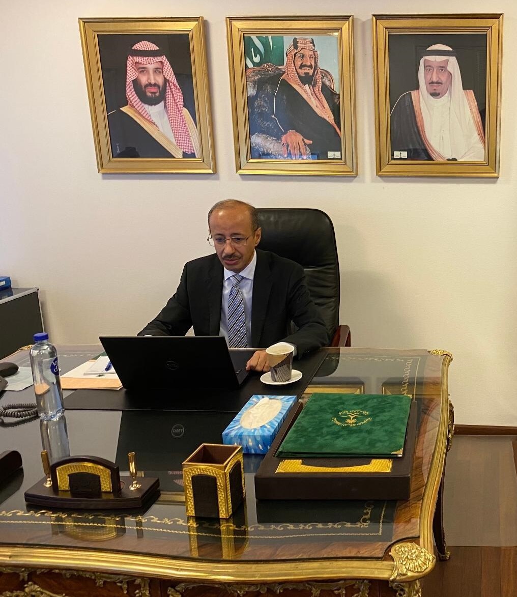 Ambassador Al-Ruwaili holds a virtual meeting with the Lithuanian Minister of Foreign Affairs.